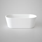 Caroma Urbane II white freestanding bath, oval acrylic tub on a grey background
