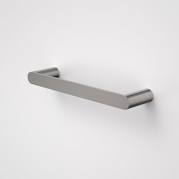 Caroma Urbane II gunmetal hand towel rail, straight wall-mounted bathroom accessory with rounded ends