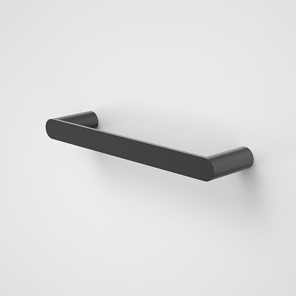 Caroma Urbane II matte black hand towel rail with slim rounded bar and wall fixings
