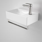 Caroma Urbane II wall hung hand basin in gloss white ceramic, rectangular with single taphole and chrome mixer tap