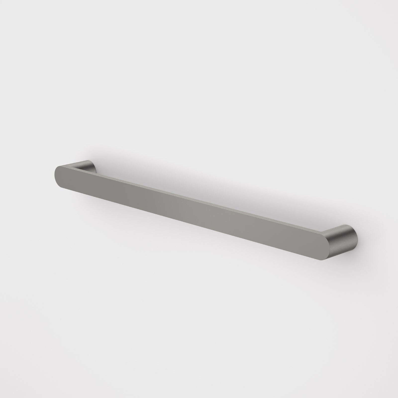 Caroma Urbane II horizontal heated towel rail in gunmetal, single round bar, on white background