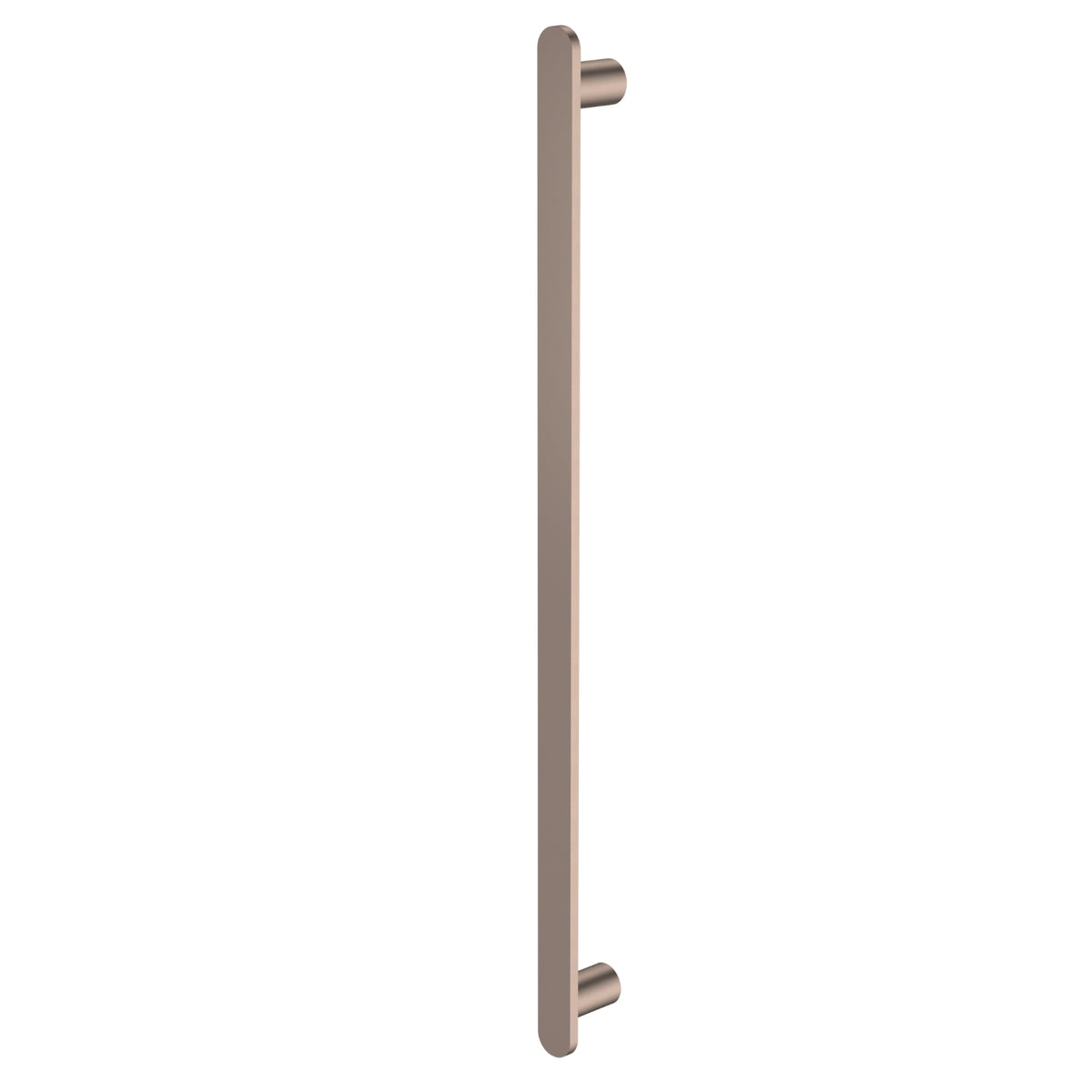 Caroma Urbane II vertical heated towel rail in brushed bronze, single round bar, front view on white background