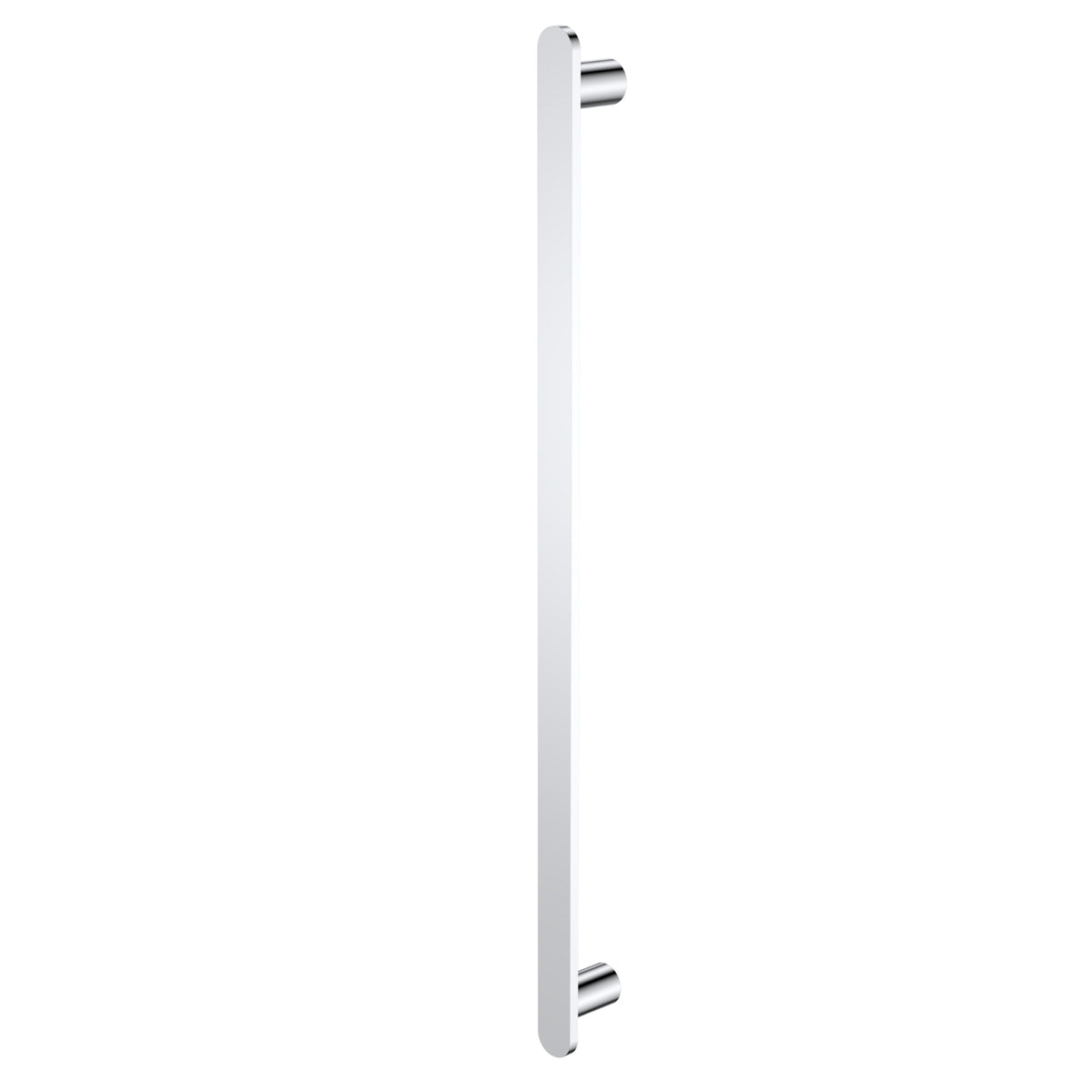 Caroma Urbane II vertical heated towel rail in polished stainless steel, single bar with round wall mounts