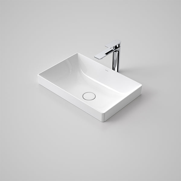 Caroma Urbane II white rectangular inset basin with chrome mixer tap, no tap landing view