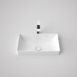 Caroma Urbane II white rectangular inset basin with no tap landing and central pop-up waste, front view