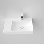 Caroma Urbane II left hand shelf wall basin in gloss white, rectangular wall-hung basin with single tap hole, top view