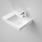 Caroma Urbane II left hand shelf wall basin in gloss white, rectangular ceramic basin with one taphole and chrome mixer tap.