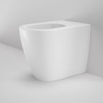 Caroma white wall-faced toilet pan with rounded front, shown in a studio setting