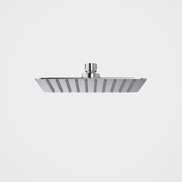 Caroma square chrome rain shower head, 200mm, front view on white background