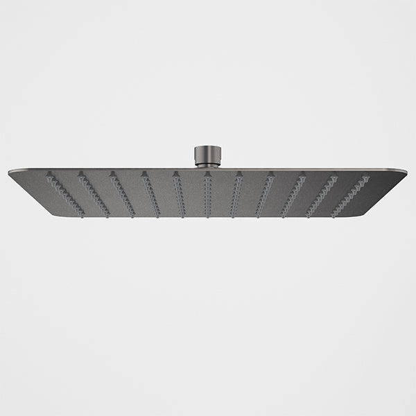 Caroma 300mm square rain shower head in gunmetal, flat front view on white background
