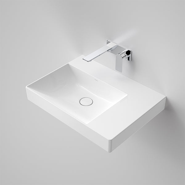 Caroma Urbane II gloss white right hand shelf wall basin, rectangular wall-hung ceramic basin with no tapholes