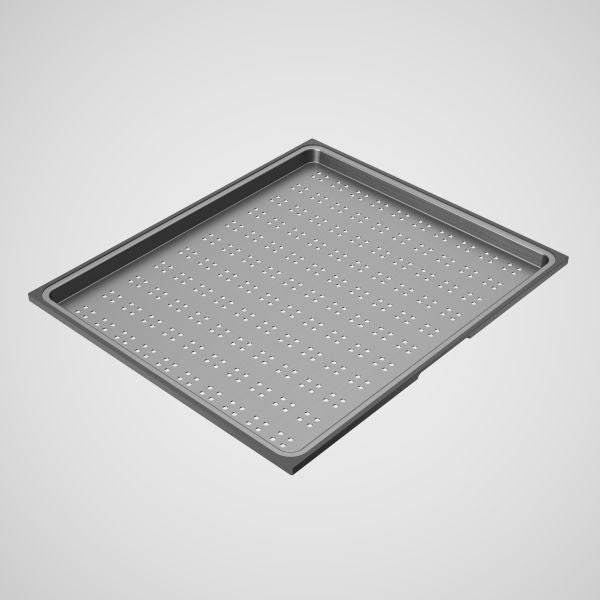 Caroma Urbane II gunmetal stainless steel drainer tray, square sink insert with perforated base