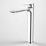 Caroma Urbane II chrome tower basin mixer tap with tall square profile and polished finish on white background