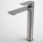 Caroma Urbane II tower basin mixer in gunmetal, with tall cylindrical body and flat lever handle