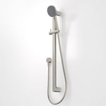 Caroma Urbane II universal rail shower in brushed nickel, wall-mounted with hand shower and hose