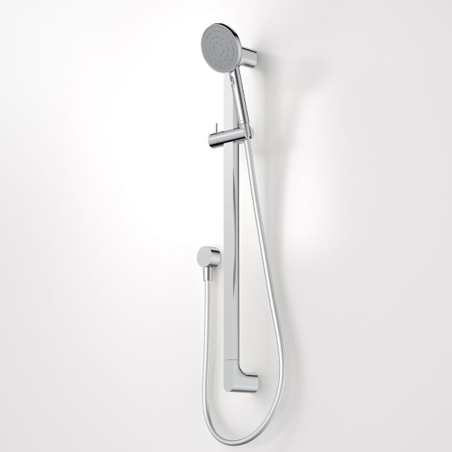 Caroma Urbane II chrome rail shower with hand shower, hose and slider on wall-mounted rail