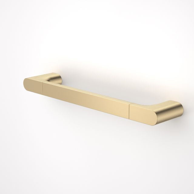 Caroma Urbane II straight grab rail, 400mm, brushed brass finish, wall-mounted bathroom support rail