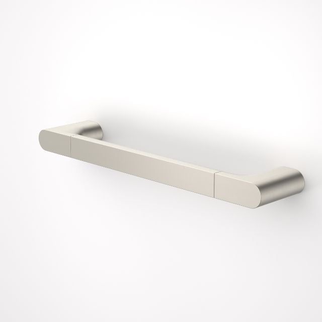 Caroma Urbane II straight grab rail/towel rail, 400mm, brushed nickel with hidden mounts on white background