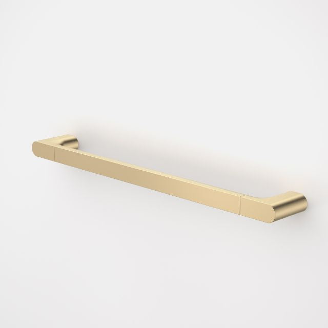 Caroma Urbane II straight grab rail, 600mm, brushed brass finish, wall-mounted on white background