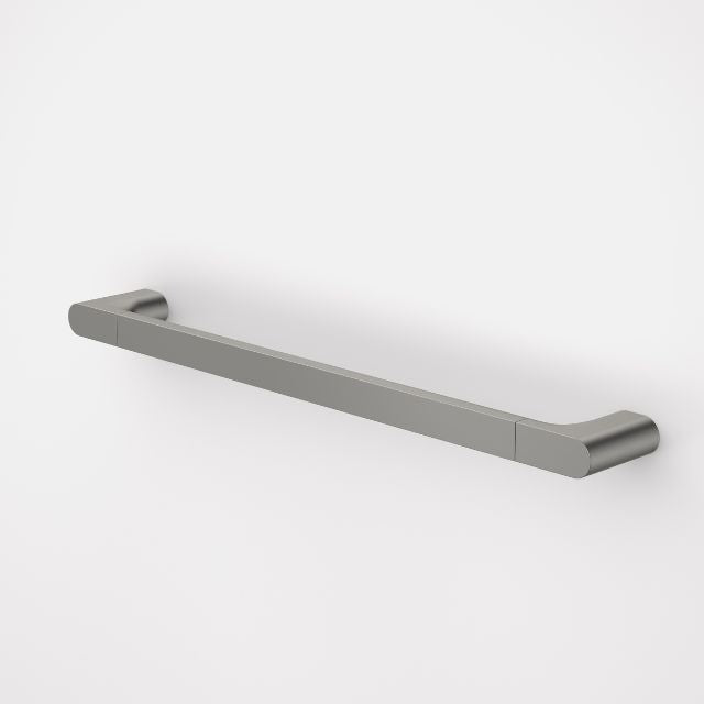 Caroma Urbane II straight universal rail in gunmetal, 600mm bathroom grab rail with wall fixings visible