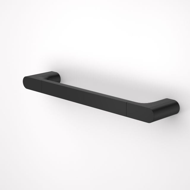 Caroma Urbane II straight black grab rail, 400mm, with concealed mounts on white background