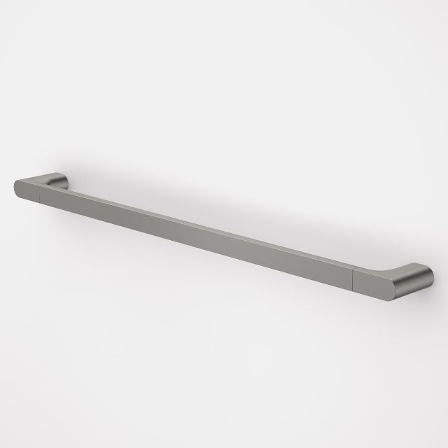 Caroma Urbane II straight grab rail 800mm in gun metal, shown angled on white background