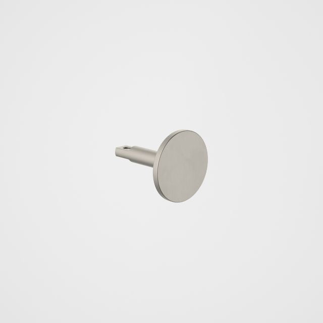 Caroma Urbane II universal robe hook in brushed nickel, round wall-mounted bathroom accessory on white background