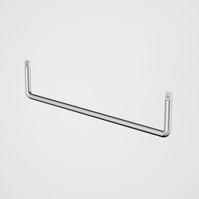 Caroma Urbane II chrome towel rail with slim metal bar and wall fixings, angled on a white background