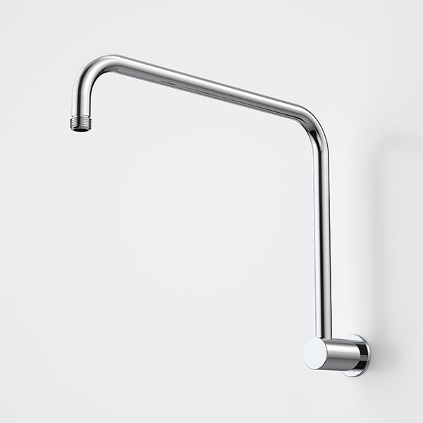 Caroma upswept shower arm in chrome, wall-mounted 460mm arm with round base, shower head not included