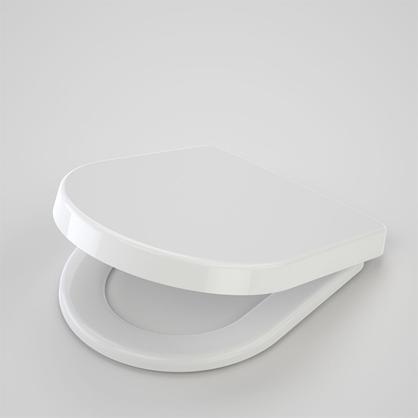 Caroma Xena white soft close toilet seat with lid, shown closed on a plain background