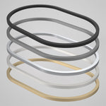 Caroma Liano II pill inset basin, matte speckled, shown with oval dress rings in black, grey, white and brass finishes