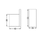 Nero Celia robe hook chrome technical drawing with dimensions 40 x 38 x 55 x 26 mm