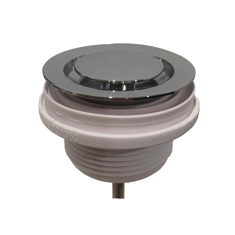 Caroma chrome flush-fitting basin waste, round standard waste with polished cap, front view