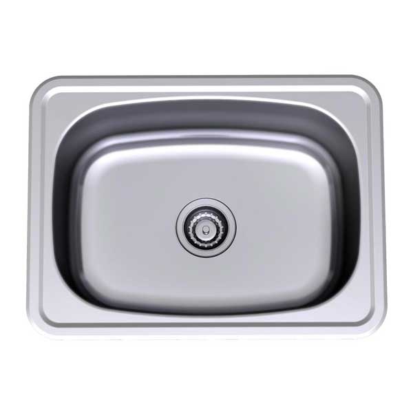 Clark Flushline stainless steel laundry tub with deep rectangular bowl and centre basket waste, top view