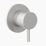 Clark round pin wall mixer in brushed nickel, wall-mounted tap with round backplate and slim lever handle