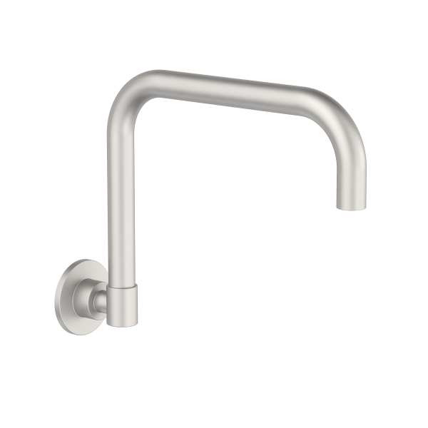 Clark Round wall sink outlet in brushed nickel, wall-mounted spout with round swivel design