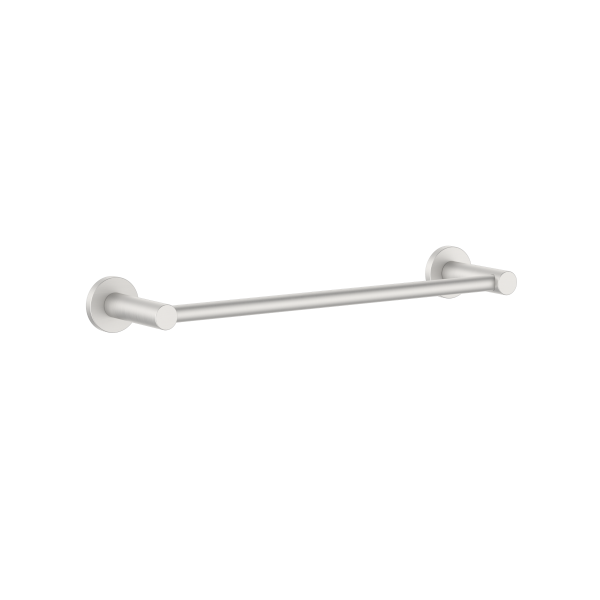 Clark round single towel rail 300mm in brushed nickel, wall-mounted bathroom accessory with concealed brackets