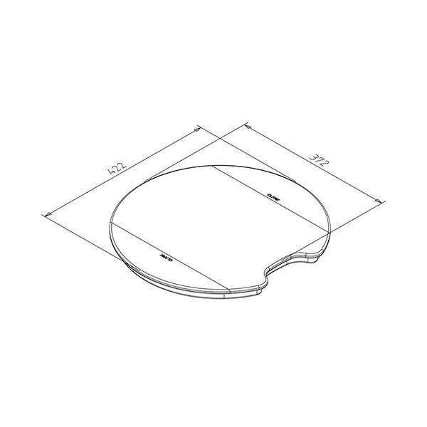 Clark Cellini inset kitchen sink technical drawing, round single bowl with tap landing, 422 x 372mm, stainless steel