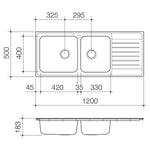 Clark Horizon 1.75 end bowl kitchen sink technical drawing, stainless steel inset sink with left drainer and 1 taphole