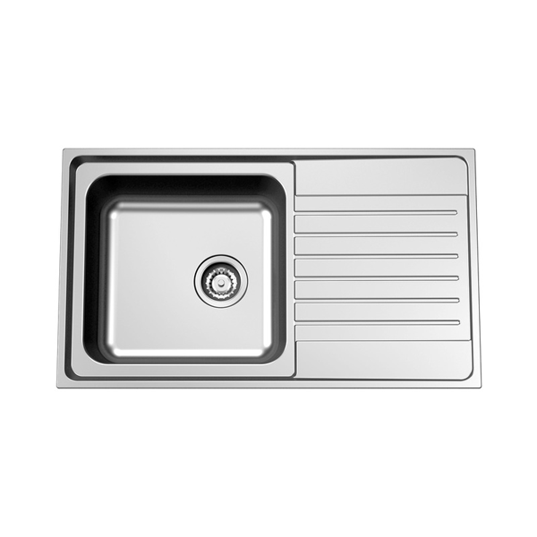Clark Horizon stainless steel single bowl kitchen sink with right-hand drainer, top view