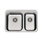 Clark Polar 1.5 bowl stainless steel kitchen sink, rectangular undermount twin bowl with 0 tap holes, top view