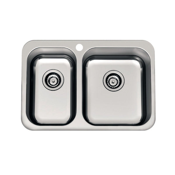 Clark Polar 1.5 bowl stainless steel kitchen sink, rectangular double bowl with tap hole, top view