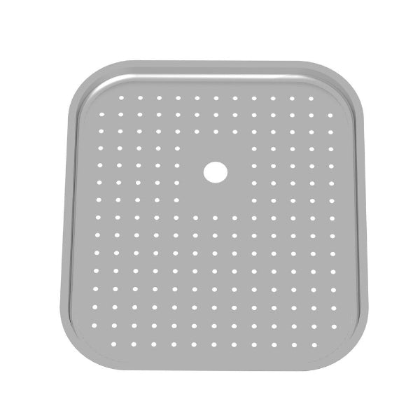 Clark Polar stainless steel square drainer tray with perforations and centre hole, shown front on against white background