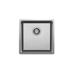 Clark Prism stainless steel single bowl kitchen sink, square polished finish with rear waste, top view