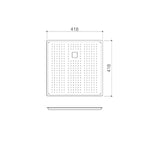 Clark Prism stainless steel square drainer tray, 418mm x 418mm, technical drawing with dimensions