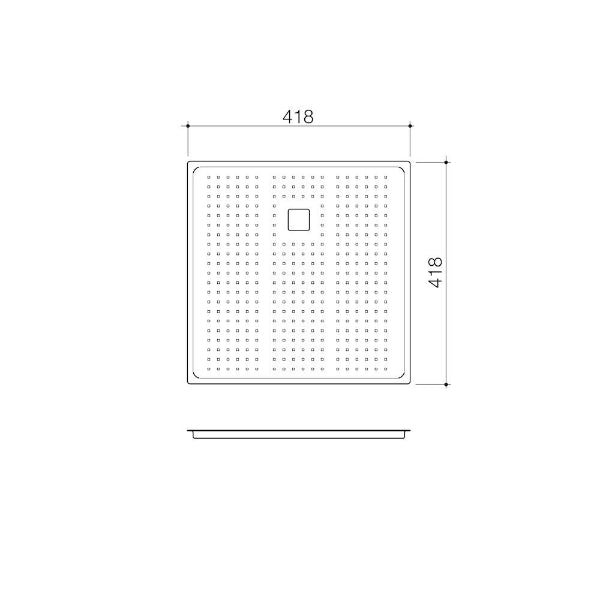Clark Prism stainless steel square drainer tray, 418mm x 418mm, technical drawing with dimensions