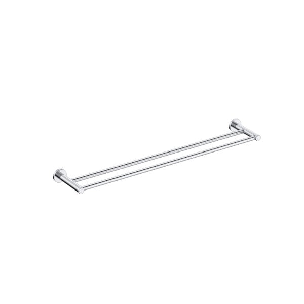 Clark Round double towel rail in chrome, with two round bars and wall mounts, shown on white background