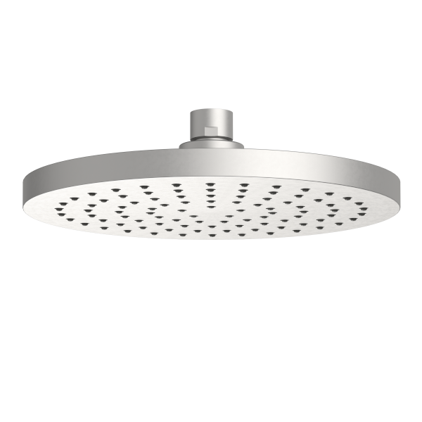 Clark Round II overhead shower head in brushed nickel, round overhead rain shower
