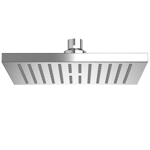 Clark Square II square chrome overhead shower head, front view on white background