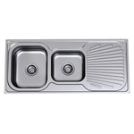 Clark Vital stainless steel 1.75 bowl kitchen sink with right-hand bowl and embossed drainer, overmount view